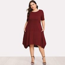 Romwe Plus Hidden Pocket Asymmetrical Hem Dress