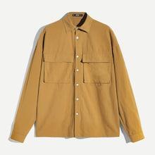 Romwe Guys Flap Pocket Front Solid Shirt