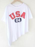 Romwe White Letter Print Asymmetric T-shirt