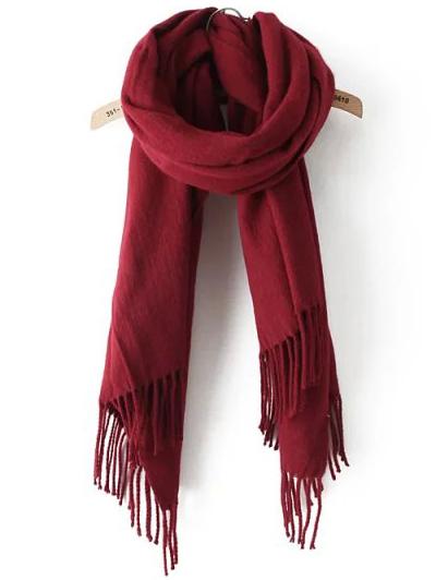 Romwe Women Fringe Burgundy Scarf