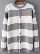 Romwe Women Striped Buttons Grey Coat