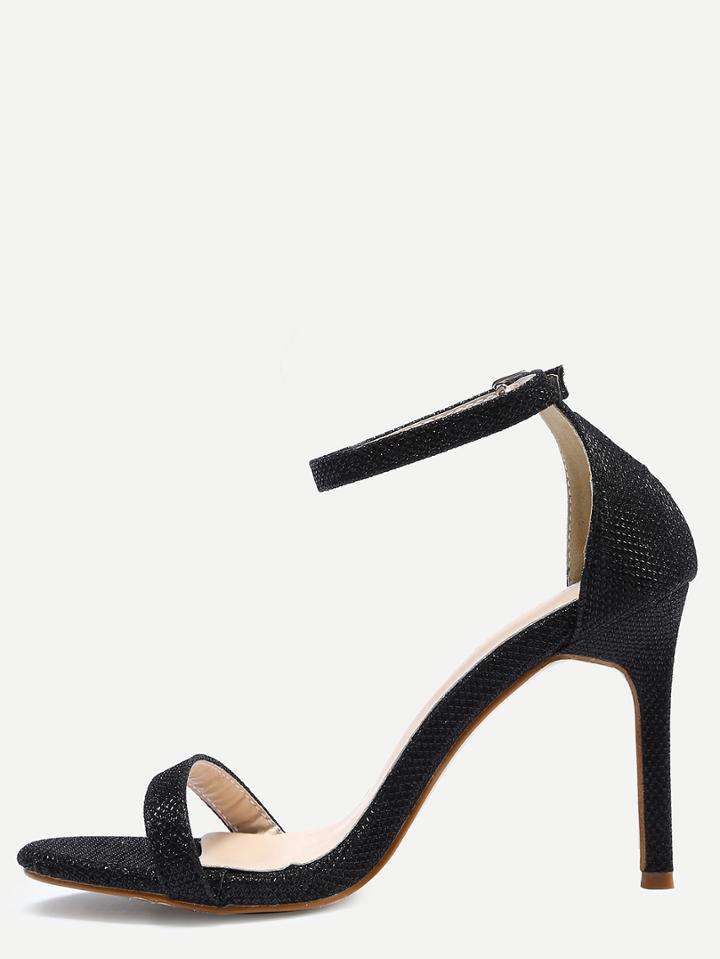 Romwe Glittered Ankle Strap Stiletto Pumps Black