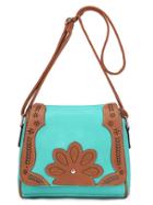 Romwe Contrast Laser-cut Flower Patch Flap Bag - Green