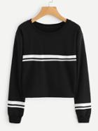 Romwe Varsity Striped Trim Sweatshirt