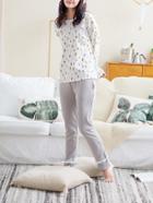 Romwe Seamless Pattern Frill Pullover & Pants Pj Set