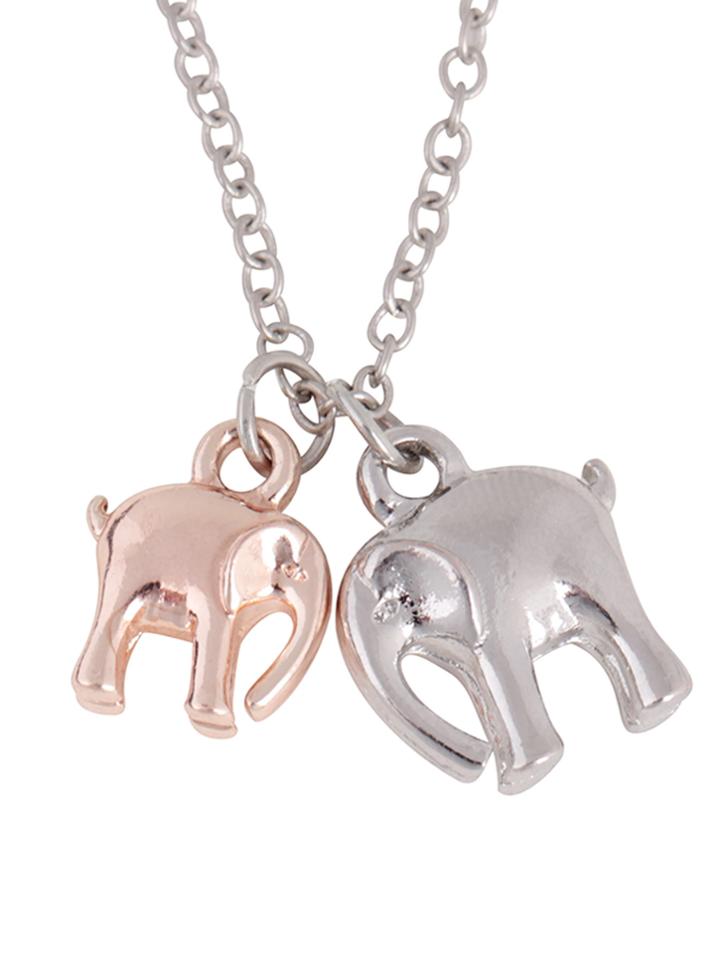 Romwe Double Elephant Pendant Chain Necklace