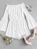 Romwe Off Shoulder Bell Sleeve Lace Up Romper