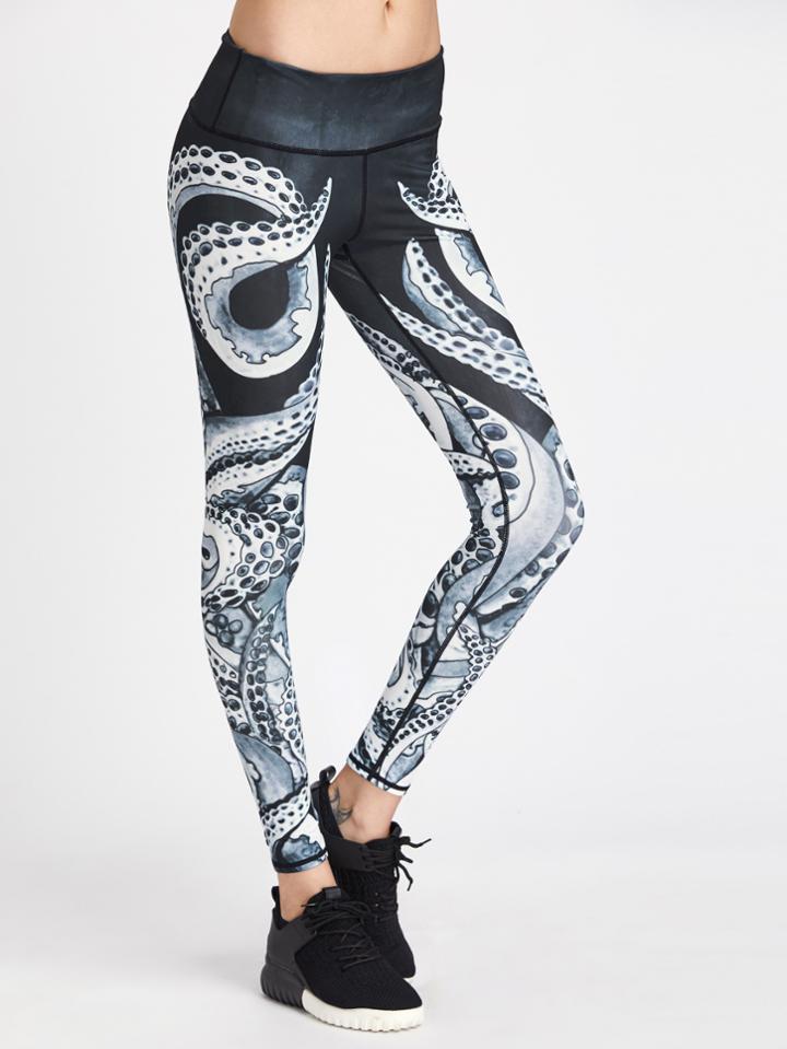 Romwe Active Octopus Print Gym Leggings