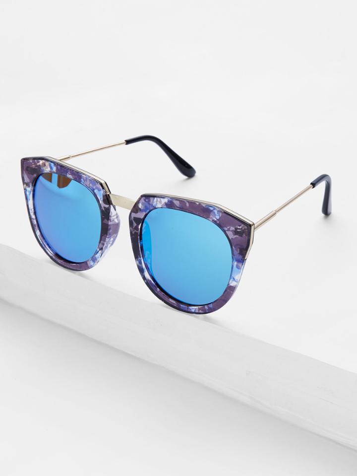 Romwe Metal Detail Flash Lens Sunglasses