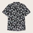 Romwe Guys Revere Collar Jungle Leaf Print Shirt