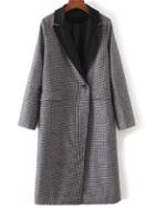 Romwe Black Houndstooth Single Button Trench Coat With Pockets