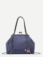 Romwe Dark Blue Corduroy Kisslock Shoulder Bag With Convertible Strap