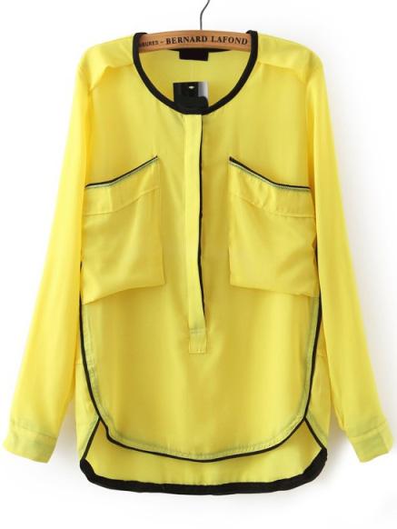 Romwe Dip Hem Pockets Yellow Blouse