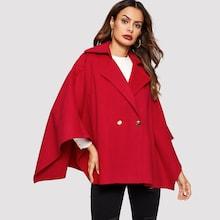 Romwe Batwing Sleeve Surplice Wrap Coat