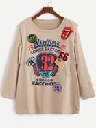 Romwe Apricot Varsity Patch Print 2 In 1 T-shirt
