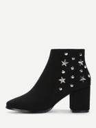 Romwe Star & Studded Decorated Ankle Boots