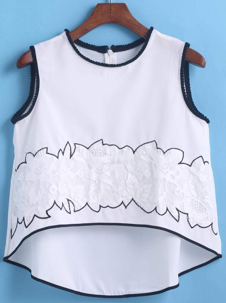 Romwe Dip Hem Embroidered Tank Top