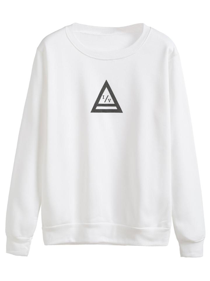 Romwe White Triangle Print Sweatshirt