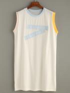 Romwe White Contrast Trim Letter Embroidered Patch Dress