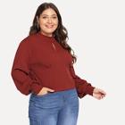 Romwe Plus Keyhole Mock Neck Bishop Sleeve Top