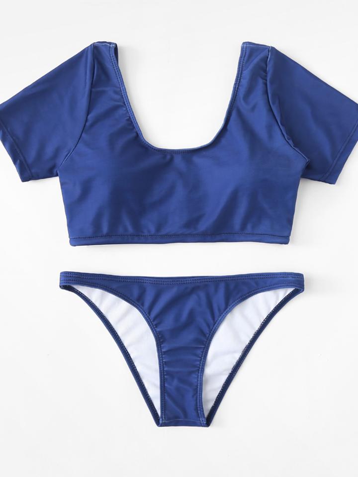Romwe Scoop Neck Two Piece Swimwear