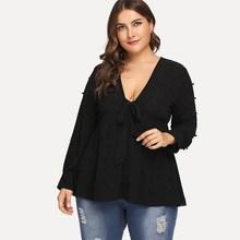 Romwe Plus Beaded V-neck Blouse
