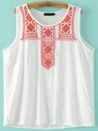 Romwe Red Embroidered Tank Top
