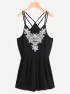 Romwe Embroidered Strappy Detail Pleated Cami Romper