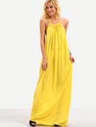 Romwe Halter Neck Drop Armhole Loose-fit Dress - Yellow