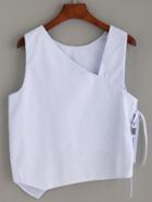 Romwe Blue Vertical Striped Side Tie Asymmetric Tank Top