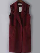 Romwe Lapel Split Back Burgundy Vest With Pockets