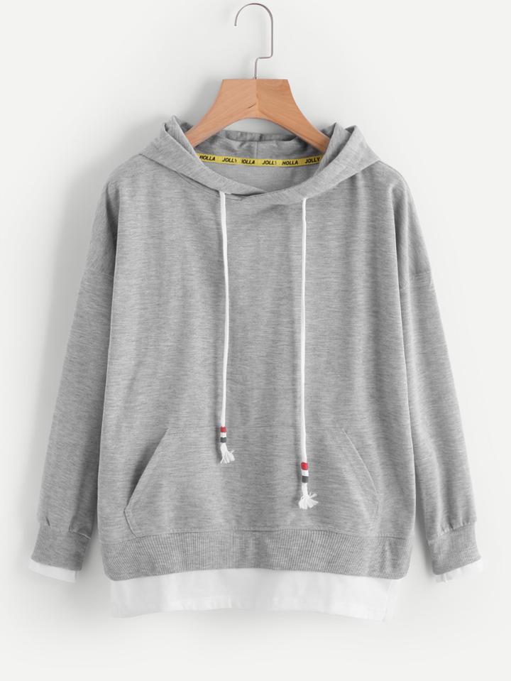 Romwe Kangaroo Pocket Contrast Trim Hoodie