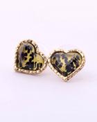 Romwe Gold Leopard Heart Stud Earrings