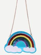 Romwe Blue Sequin Rainbow Clutch Bag With Chain