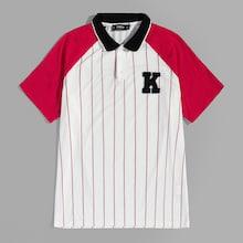 Romwe Guys Colorblock Patched Striped Polo Shirt