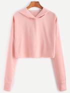 Romwe Pink Dropped Shoulder Seam Crop Hooded Sweatshirt