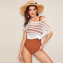 Romwe Laser Cut Crochet Cover Up Top