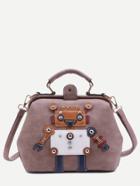 Romwe Pink Mauve Pu Robot Patch Studded Shoulder Bag With Handle