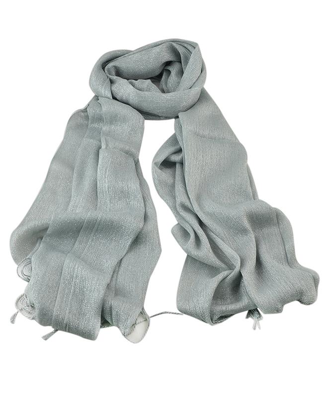 Romwe New Fashion Gray Gold Thread Soild Color Long Tassel Scarf
