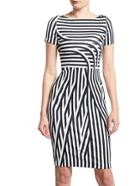 Romwe White Black Round Neck Short Sleeve Striped Dress