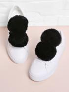 Romwe Double Pom Pom Decorated Pu Sneakers