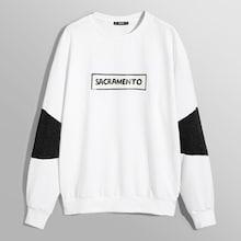 Romwe Men Letter Front Tape Sleeve Sweatshirt