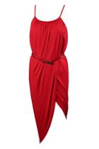 Romwe Sleeveless Wrap Sheer Red Dress