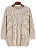 Romwe Slit Cable Knit Apricot Sweater
