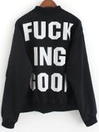Romwe Stand Collar Letter Print Black Jacket