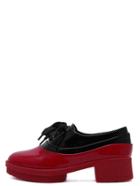 Romwe Contrast Lace Up Block Heel Flats