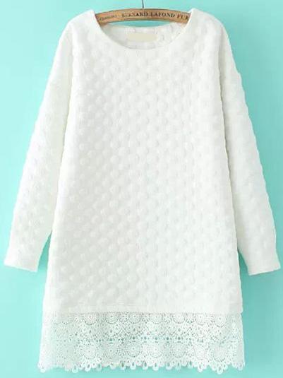 Romwe Long Sleeve Hollow Lace Hem Dress