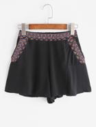 Romwe Vintage Embroidery Tape Pockets Shorts