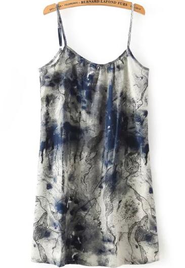 Romwe Spaghetti Strap Ink Print Cami Top