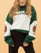 Romwe Green White Elbow Patch Letters Print Sweatshirt